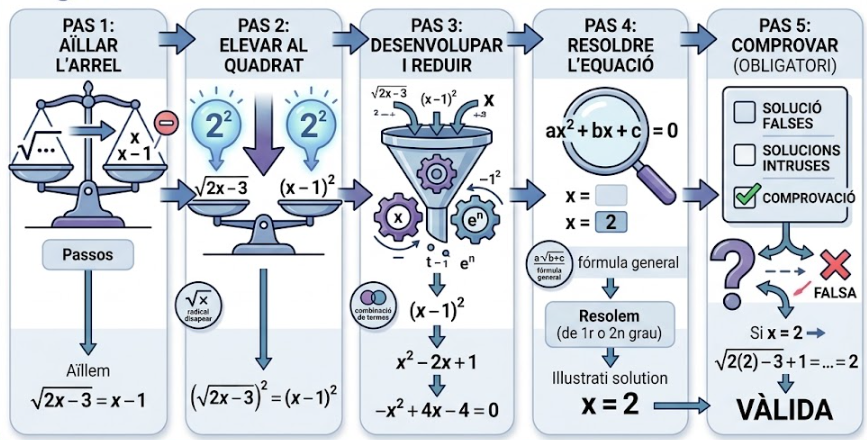 Esquema d'equacions irracionals i comprovació