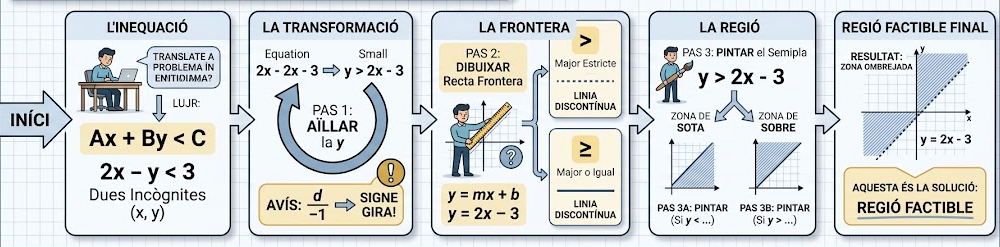 Esquema visual d'inequacions amb dues incògnites