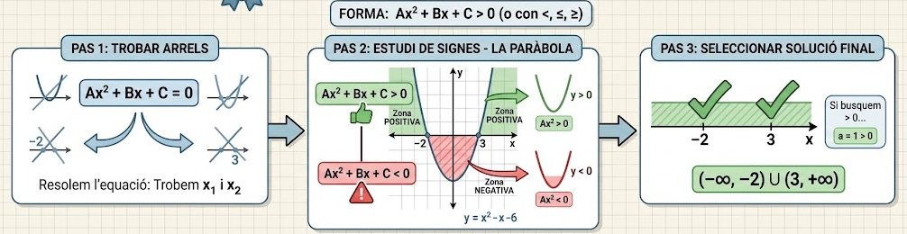 Esquema visual d'inequacions de segon grau