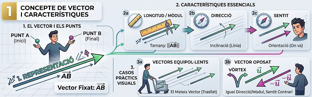 Esquema visual del Concepte de Vector i Característiques