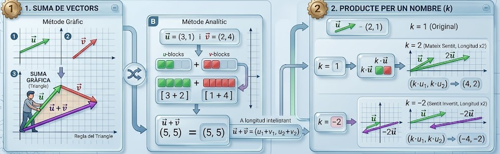 Esquema visual de la Suma de Vectors i Producte per un Nombre